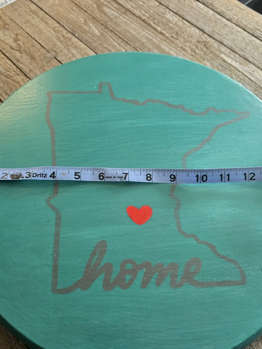 Hand PAINTED Home Wall Decor - Teal Minnesota State Sign with Red Heart